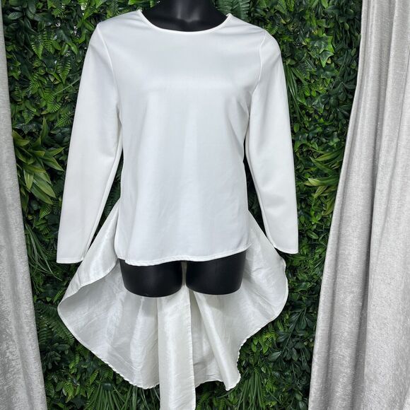 TOPS Women 3XL Cream Blouse Peplum Round Neckline Hi Low‎ Hem IR 1786 - Picture 3 of 6